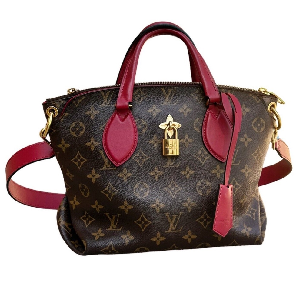 Louis Vuitton Flower PM Small Zip Satchel Brown Monogram Red - Picture 11 of 12